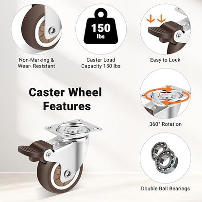 Nefish 2 Inch Casters Wheels 12 Pack, TPR Rubber Casters Wheels for Furniture, 360 Degree Swivel Plate Castors, Durable Light Duty Castor Wheels for Cabinet, Boxes, DIY, Desk, Table
