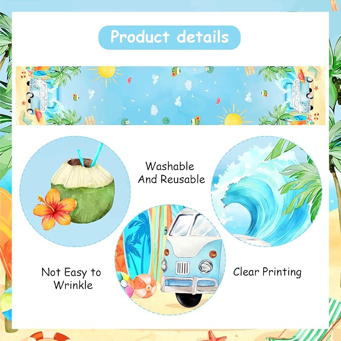 Surfing Theme Table Runner, Summer Beach Linen Fabric Table Runner for Everyday Use 72 x 13 Inches, Washable Table Cover for Indoor Outdoor Kitchen Dining Table Home Decorations