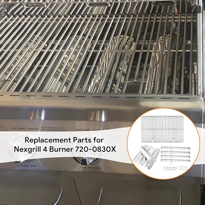 BQMAX Grill Replacement Parts for Nexgrill 4 Burner 720-0830X, Cooking Grate, Burner and Heat Plates for Nexgrill Replacements Part 4 Burner, Grill Parts Kit for Nexgrills 720-0830X Replacement Parts