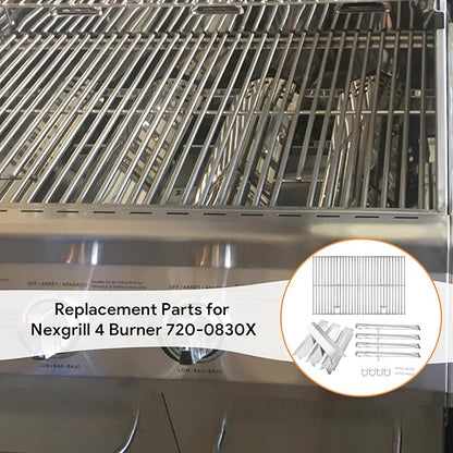 BQMAX Grill Replacement Parts for Nexgrill 4 Burner 720-0830X, Cooking Grate, Burner and Heat Plates for Nexgrill Replacements Part 4 Burner, Grill Parts Kit for Nexgrills 720-0830X Replacement Parts