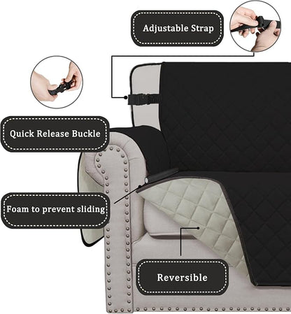 Easy-Going Reversible Couch Cover, Chair 30 in, Black/Beige | Machine Washable Slipcover For Dogs, Water Resistant Furniture Mat For Living Room, Non-Slip Sofa Cover, Pet Friendly