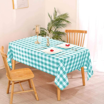 Hiasan Checkered Tablecloth Rectangle - Waterproof and Wrinkle Resistant Table Cloth for Picnic, Dinner and Party, Washable Polyester Fabric, 54 x 80 Inch, Aqua and White Gingham Pattern