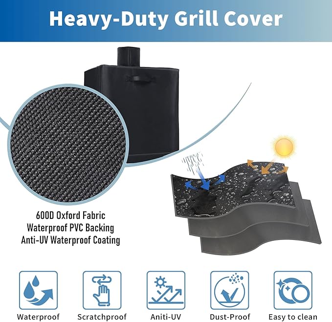 Grisun Vertical Pellet Smoker Cover for Pit Boss 4/5 Series, PBV4PS1, PBV4PS2, PBV5P1, PBV5PW1, 4 II Series PB10739, 600D Anti-Fade Waterproof 73550 Grill Cover for Pro Series 4 Smokers, Zipper Design