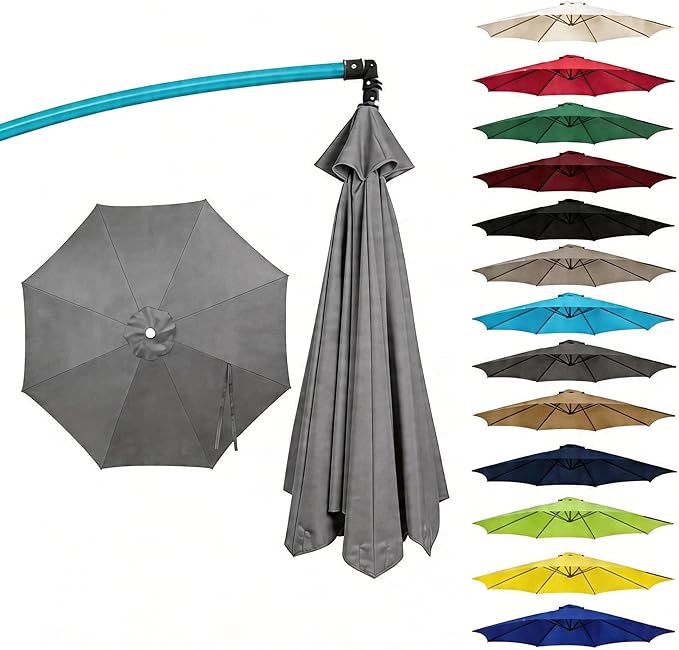 11FT Cantilever Patio Umbrella Replacement Canopy, 8 Ribs 64"-66", Upgraded 600D 220GSM Heavy-Duty Fabric, Waterproof & UV Resistant (Canopy Only)
