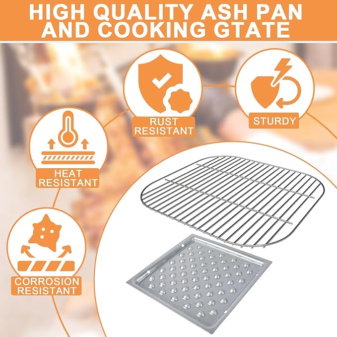 Grill Parts for Aussie Charcoal Grill Parts Americana Grill Replacement Parts Walk-A-Bout, Sizzler, Swinger & Traveler,1PC 1025.8.001 Charcoal Grate &1PC 1040.8.001 Ash Pan for Americana 3000-4000 SER