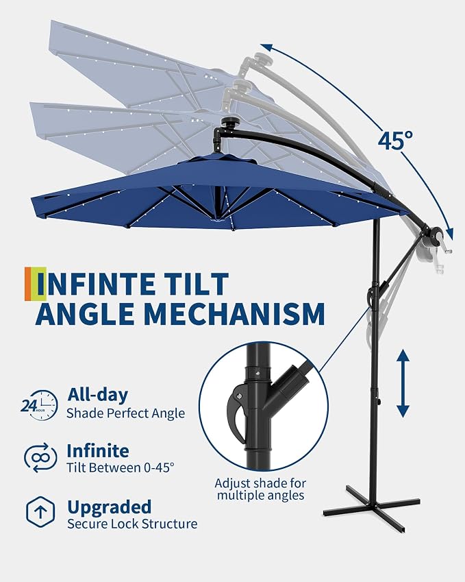 15FT Outdoor Patio Umbrella,Double-Sided Rectangle Market Umbrella with 36 LED Solar Lights & Base,UV50+ Weather-Resistant Oversized Outdoor Umbrella,Crank Lift,3-Way Shade for Pool,Garden,Backyard