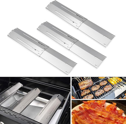Universal replacement heavy duty adjustable heat plate shield,Burner cover,Flavorizer bar,heat Tent,Flamer tamer for gas grill models,Extends from 11.75"up to 21"L (304 Stainless Steel, 6 Pack)