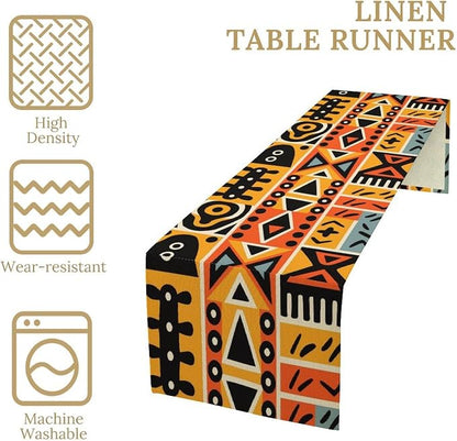 Vintage African Geometric Tribal Table Runner Colorful Abstract Africa Traditional Mud Cloth Pattern Seasonal Summer Holiday Dinner Runner for Farmhouse Dinner Table Party Decor 13x70in