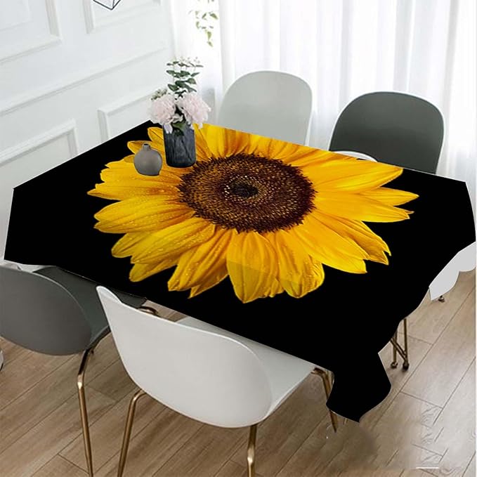 TKS MITLAN Sunflower Tablecloth 60x84 Inch Rectangular Petal Bloom Plant Yellow Flower Dark Elegant Botanical Oblong Table Cloth Kitchen Table Decorations for Home Dinner Party