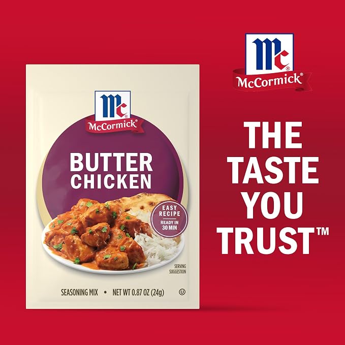 McCormick Seasoning Mix, Butter Chicken, For Aromatic Indian Butter Chicken That’s Ready in 30 Minutes, 0.87 oz (Pack of 12)