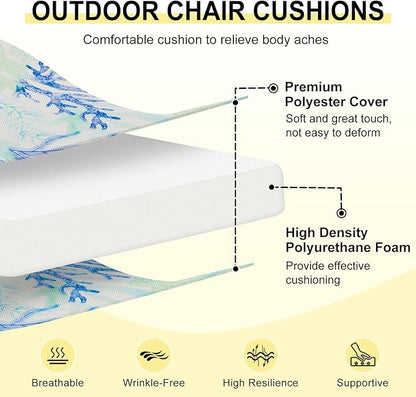 downluxe Outdoor Chair Cushions Set of 4 for Patio Furniture, Water-Resistant Square Corner Patio Chair Cushions with Ties, High Density Foam Outdoor Seat Cushion, 18.5" X 16" X 3", Blue Coral