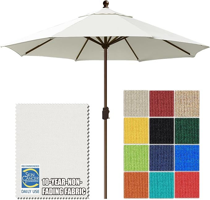 EliteShade USA 10-Year-Non-Fading 10Ft Market Patio Umbrella, UPF 50+ UV Protection Performance Sun Umbrella, Heavy Duty Commercial Grade Outdoor Table Umbrella with Crank, Windproof Vented Top for Garden, Pool, Deck and Outdoor Playsets, No Tilt, White