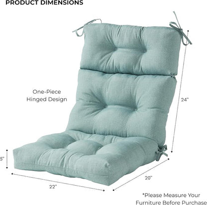 Outdoor Tufted High-Back Chair Cushions, One-Piece Hinged Seat and Back Design, Reversible with 4 Ties, Durable Polyester Fabric, Recycled Fiber Fill - Set of 2, Seaglass