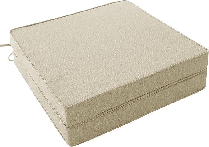 Outdoor Chair Cushions, Set of 2, 24 x 24 Inch, Beige | Water Resistant, Fade Resistant, Patio Furniture Square Seat Replacement, Removable Cover with Ties, Non-Slip Bottom