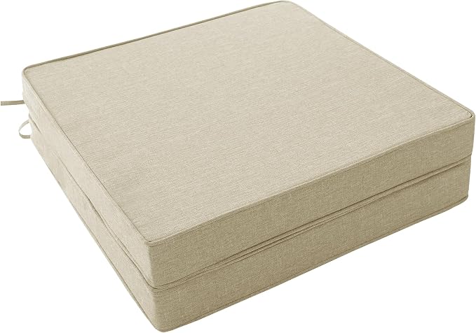 Outdoor Chair Cushions, Chair Pads, Set of 2, 17 x 16 Inch, Beige | Water-Resistant & Fade-Resistant, Patio Seat Replacement, Removable Cover with Zipper, Non-Slip Bottom with Straps