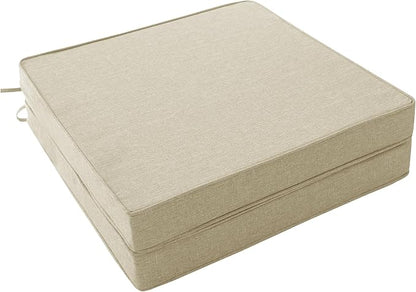Outdoor Chair Cushions, Chair Pads, Set of 2, 17 x 16 Inch, Beige | Water-Resistant & Fade-Resistant, Patio Seat Replacement, Removable Cover with Zipper, Non-Slip Bottom with Straps
