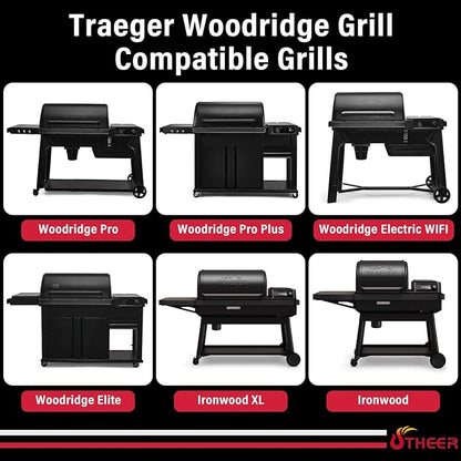 Utheer Upgraded Folding Front Shelf for Traeger Woodridge Pro, Woodridge Pro Plus, Woodridge Elite & Ironwood/Ironwood XL Pellet Grill, 28" BBQ Prep Table with Cutting Board, Basin & 4 Hooks