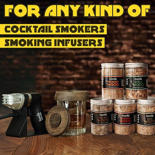 Cocktail Smoker Kit Wood Chips, 5 pcs x 8.4 oz - Apple, Cherry, Hickory, Pecan, Oak Wood for Food Smoker for Smoking Infuser and Cocktail Smoker - Gift for Men