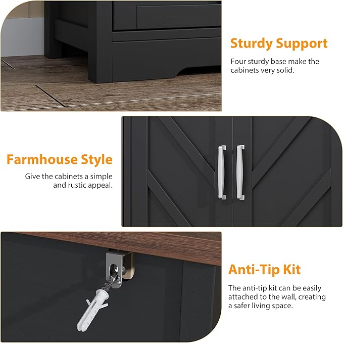 knoworld Buffet Sideboard with Storage Farmhouse with 4 Doors, 47'' Large Kitchen Storage Cabinet Wood Coffee Bar Cabinet Buffet Table with Shelves for Kitchen, Dining Room, Entryway