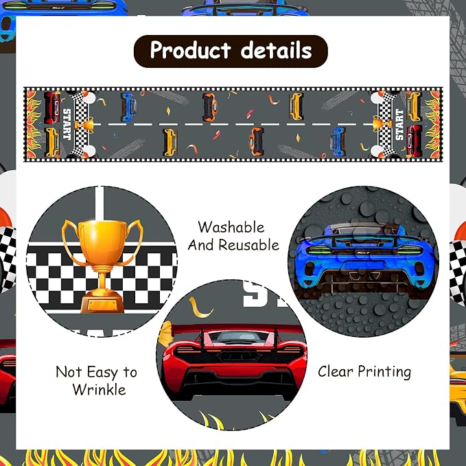 Race Car Theme Table Runner, Checkered Flag Linen Fabric Table Runner for Everyday Use 72 x 13 Inches, Washable Table Cover for Indoor Outdoor Kitchen Dining Table Decorations