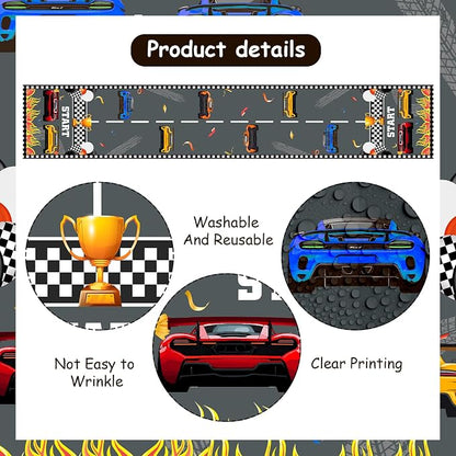Race Car Theme Table Runner, Checkered Flag Linen Fabric Table Runner for Everyday Use 72 x 13 Inches, Washable Table Cover for Indoor Outdoor Kitchen Dining Table Decorations