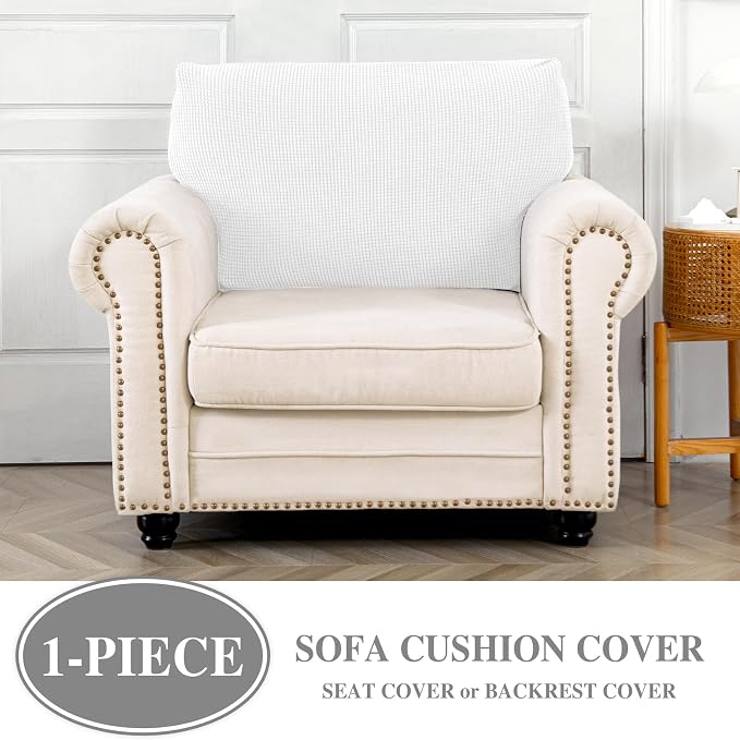 LA MEACK Couch Cushion Cover Seat Cushion Cover Stretch Armchair Cover Separate Sectional Sofa Slipcovers Furniture Protector(1 Piece for Seat or Sofa Backrest, White)