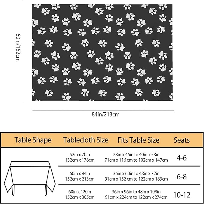 TKS MITLAN Dog Paw Print Dark Tablecloth Decor Table Cloth Dining Room Kitchen Table Cover 60" X 84" Oblong/Rectangle