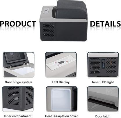 Alpicool C12PT Portable Car Freezer Cooler, 12 Volt Car Refrigerator, 12 Quart Fast Cooling, with 12/24V DC and 100-240V AC for Outdoor, Camping, RV, Truck (Black&Grey)