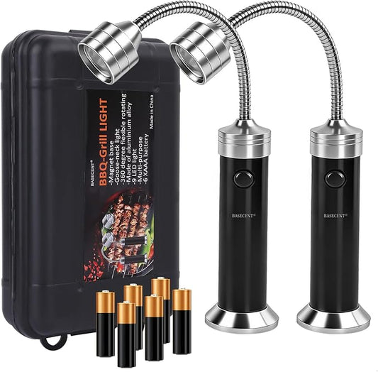2-Pack BBQ Grill Lights with Magnetic Base - Super Bright LED Grill Accessories, Flexible Gooseneck, Weatherproof for Outdoor Cooking, Griddle - Ideal Gift for Men, Dad (Batteries Included)
