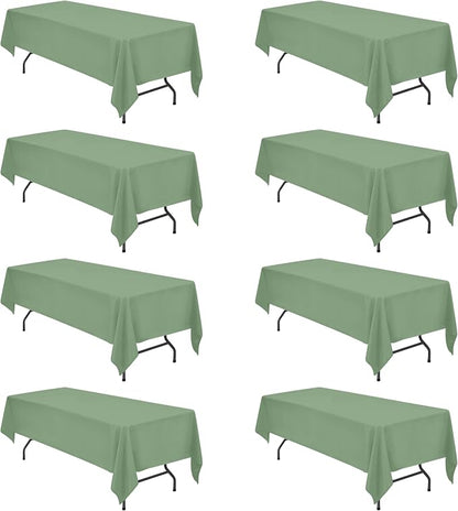 BRILLMAX 8 Pack Sage Green Tablecloths 60x126 Inch for 8ft Rectangle Tables | 150 GSM Polyester Fabric, 15" Standard Drop, Water, Stain & Wrinkle Resistant Cloth Cover for Wedding Reception Banquet Party