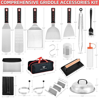 VIKEYHOME Griddle Accessories Kits, 30 Pcs Griddle Grill Tools Set, Professional Grill BBQ Spatula Set with Basting Cover, Spatula, Scraper, Bottle, Tongs, Egg Ring