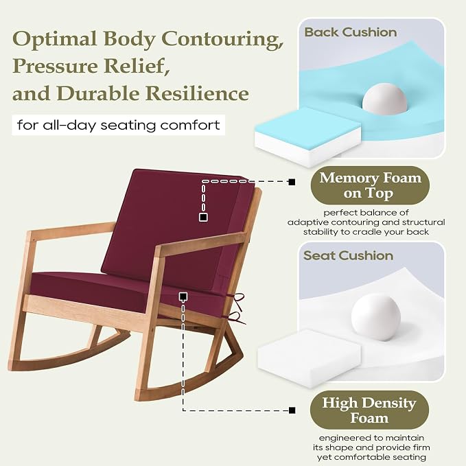Wellsin Outdoor Deep Seat Patio Cushions, 22 x 22 Waterproof & 3-Year Fade Resistant Outdoor Cushions with Removable Covers,Ties and Handle for Chair, Sofa, Couch, Burgundy