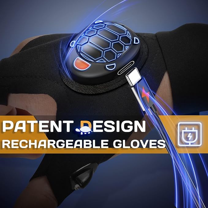 PARIGO Flashlight Gloves for Men Rechargeable (1 Pair) Stocking Stuffers for Men Dad Him Husband Teen Boys, Christmas Birthday Gifts Cool Gadgets Led Gloves for Fishing Camping Repairing