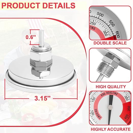 BBQ Lid Thermometer Gauge for KitchenAid Grill Replacement Parts 720-0954 KitchenAid 720 0819 720-0745 720-0745A,Nexgrill 720-0733 720-0745,Kirkland 720-1068,Oklahoma Joe 15202029,Kenmore 146.48589710