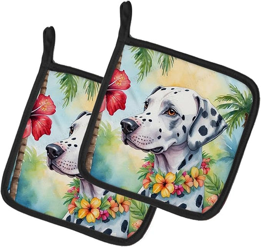 Caroline's Treasures Dalmatian Luau Pair of Pot Holders Kitchen Heat Resistant Pot Holders Sets Oven Hot Pads for Cooking Baking BBQ, 7 1/2 x 7 1/2
