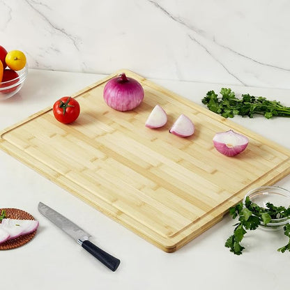 Garvee Extra Large Bamboo Cutting Board 24"x18", XL Chopping Board for Kitchen with Juice Groove & Handles, Butcher Block Serving Tray for Meat, Cheese, Veggies