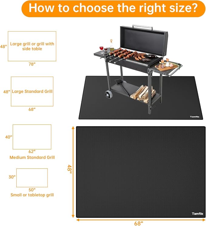 Tamfile 68x48 Inch Grill Mats for Blackstone, Double-Sided Fire Pit Mat | Deck Patio Protector Pad, Fireplace Pit Rubber Mat, Oil-Proof Waterproof BBQ Protector for Solo Stove Bonfire, Black