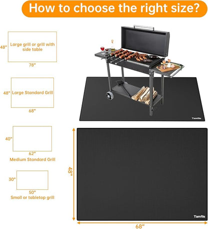 Tamfile 68x48 Inch Grill Mats for Blackstone, Double-Sided Fire Pit Mat | Deck Patio Protector Pad, Fireplace Pit Rubber Mat, Oil-Proof Waterproof BBQ Protector for Solo Stove Bonfire, Black