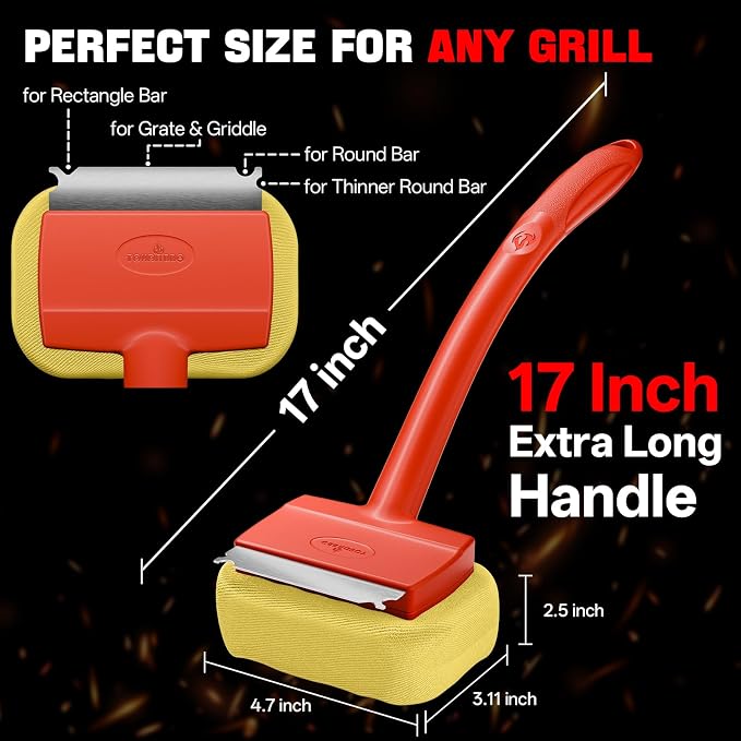 Grill Brush Bristle Free, Steam Grill Cleaning Brush with Detachable & Dishwash-Safe Brush-Head, Ergonomic Comfort Grip for Cast Iron/Stainless-Steel Grates, Safe Barbecue Grill Cleaner