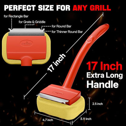 Grill Brush Bristle Free, Steam Grill Cleaning Brush with Detachable & Dishwash-Safe Brush-Head, Ergonomic Comfort Grip for Cast Iron/Stainless-Steel Grates, Safe Barbecue Grill Cleaner