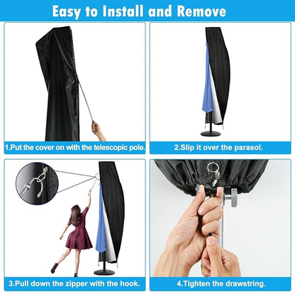 15 ft Patio Umbrella Cover Waterproof 900D, for Double-Sided Umbrellas | Umbrella Covers for Outdoor Umbrellas, 900D Oxford Fabric, Top Vent, Telescopic Pole, Zipper Closure,Hem Drawstring