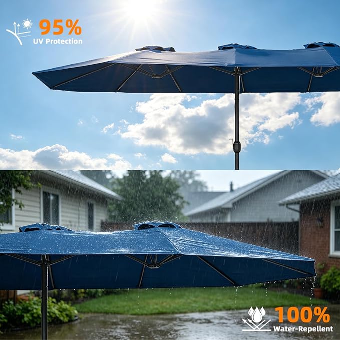 15ft Double-sided Umbrella Replacement Canopy Cover,12 ribs Large Triple Parasol Top For Market Outdoor Patio Shades，Frame not Include