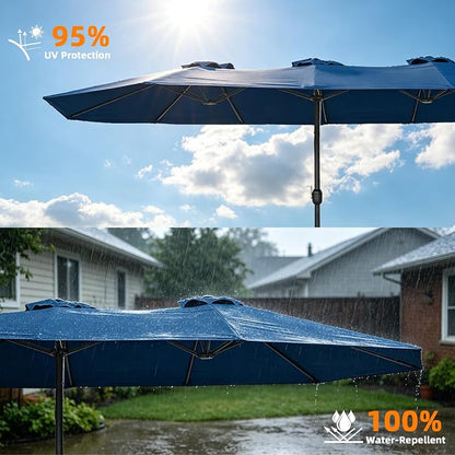 15ft Double-sided Umbrella Replacement Canopy Cover,12 ribs Large Triple Parasol Top For Market Outdoor Patio Shades，Frame not Include