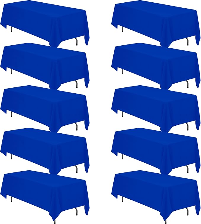 BRILLMAX 10 Pack Royal Blue Tablecloths 70x120 in for 6-8ft Rectangle Table | 150 GSM Polyester Fabric, Universal Fit, Water, Stain & Wrinkle Resistant Cloth Cover for Wedding Reception Banquet Party