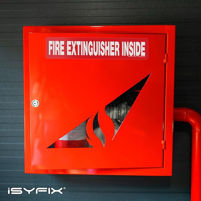 iSYFIX Fire Extinguisher Inside Sticker Sign – 5 Pack 12x2.5 Inch – Self-Adhesive Reflective Vinyl Decals, Laminated UV, Weather, Scratch, Fade Resistance, for Cars, Trucks, Trailers & Vehicles