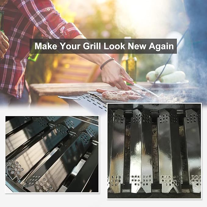 Criditpid Grill Replacement Parts for Nexgrill 6 Burner 720-0896B 720-0898 720-0896 720-0830H 720-0888 720-0888N 720-0822A, Heat Plate Burner Cover Flame Tamer Parts for Nexgrill 720-0896B Grill