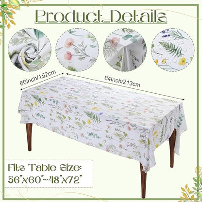 7 Pcs Wildflower Tablecloth and Chair Covers Set 60 x 84 Inch Summer Rectangle Washable Table Cover and Stretchable Seat Slipcovers for Home Dining Room Camping Wedding Party
