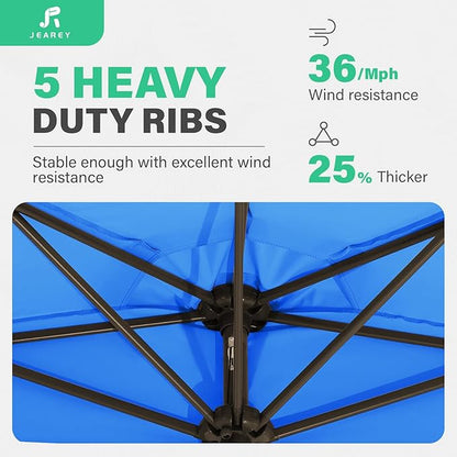 JEAREY 9ft Half Umbrella Outdoor Patio Umbrella Market Umbrellas with Crank, 1/2 Round Wall Umbrella 5 Sturdy Ribs UV Protection for Pool Garden Balcony Deck, Royal Blue
