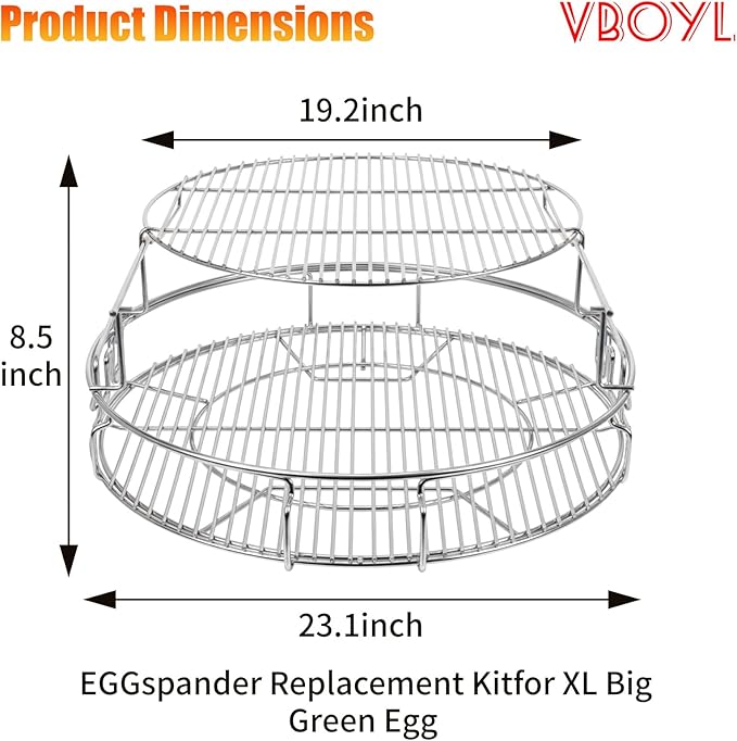 for Big Green Egg-XL 5-Piece Upgraded Replacement Kit for Large Eggspander, Including Multi-Function Grill Rack,Conveggtor Basket, Made of Stainless Steel, Expanded Cooking System