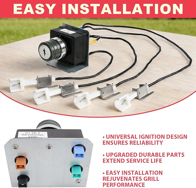1836-13 7628 7629 Igniter Kit for Weber Genesis 300 Series Front-Control Grills Genesis E/S 310 320 330, Universal 4-Outlet Starter Module & Button Switch Replacement for Weber 88826 65946 65942 Parts